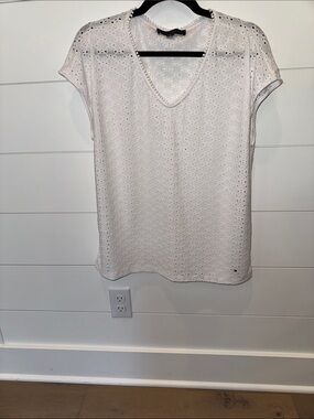 Tommy Hilfiger White Eyelet Short Sleeve Tee